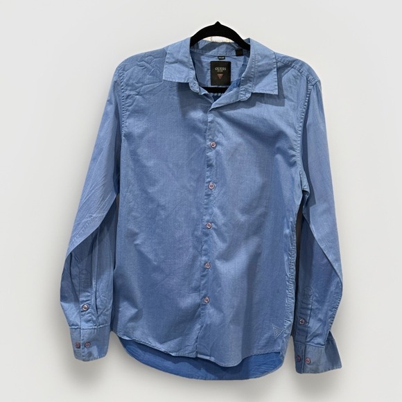 GUESS Men's Blue Long‑Sleeve Button‑Up Dress Shirt – 18½″ Collar,‎ M/M - Picture 1 of 4
